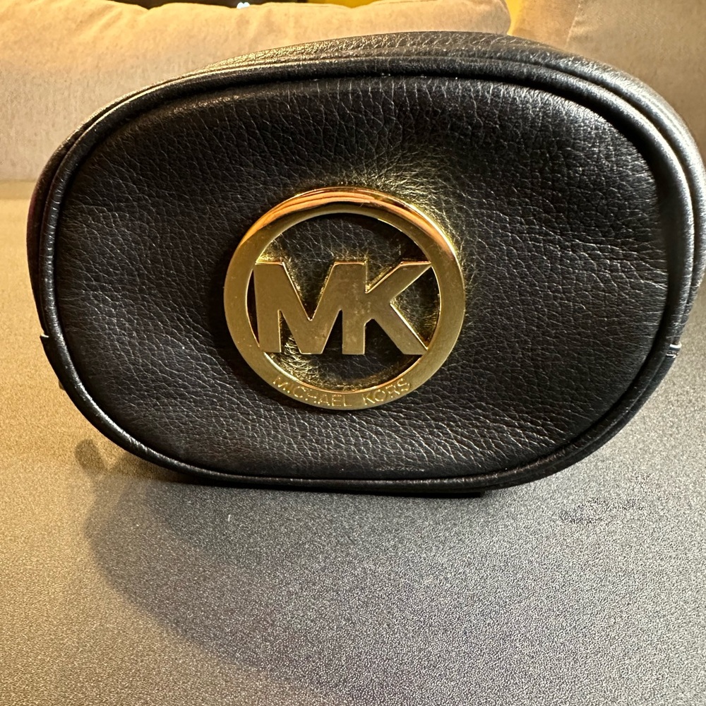 Michael Kors Black Leather Fulton Cosmetic Pouch